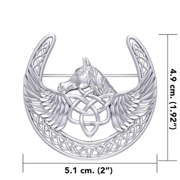 Sterling Silver Celtic Guardian Pegasus Brooch with Angel Wings - Spiritual Protection Jewelry by Peter Stone TBC166 - Jewelry